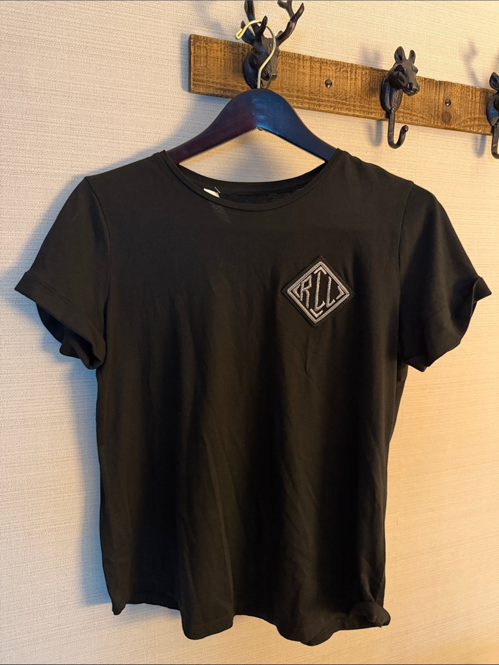 Lauren Ralph Lauren Black Crewneck Tee with Monogram Patch